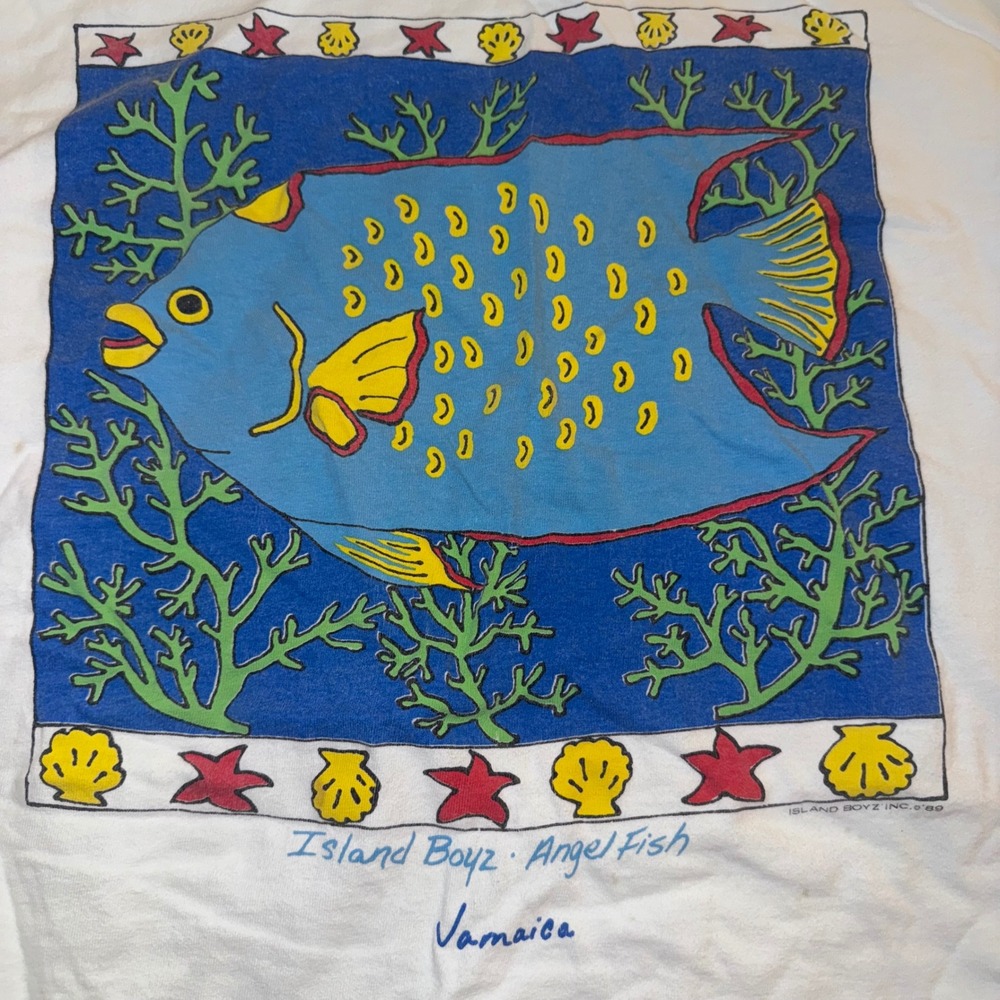 Vintage 90s Island Boyz Angel Fish‎ Jamaica T Shirt Mens XL White Graphic - Picture 2 of 5